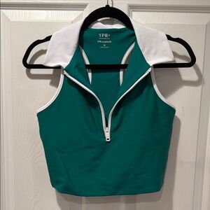 ABERCROMBIE & FITCH YPB sculptLUX Green & White Racerback Tank Crop Top